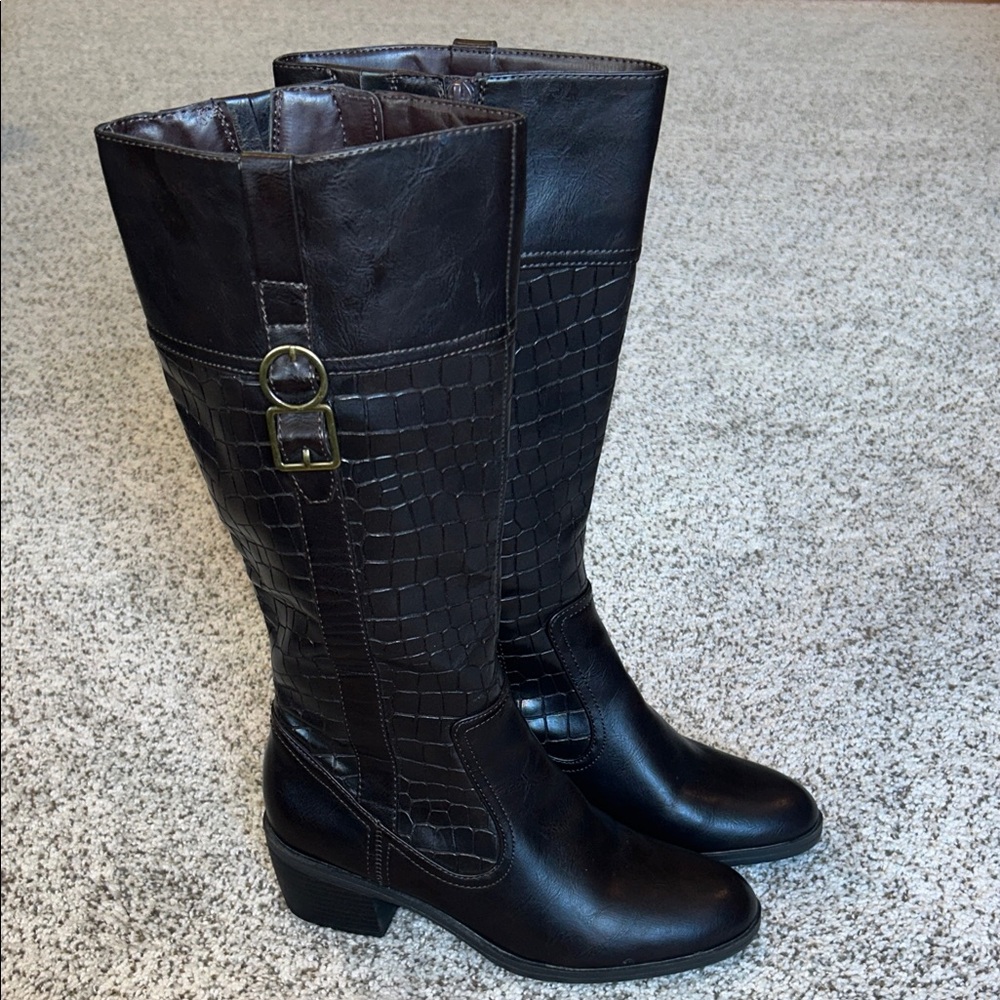 NWOT Life Stride Dark Brown Croc-Embossed Tall Boots